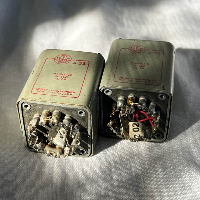 Pair of Vintage UTC A-20 Audio Transformers with A-33 Magnetic Shields image 1