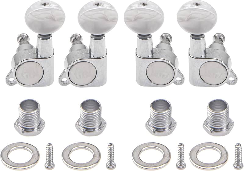 4Pcs Ukulele Tuner Tuning Pegs Keys 2L2R Machine Heads Set Compatible with 4 String Ukulele Guitar (White Pearl) image 1
