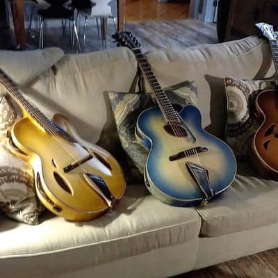 2015 Mirabella Oval Hole Archtop Blue Sunburst with Side Trapdoors image 16