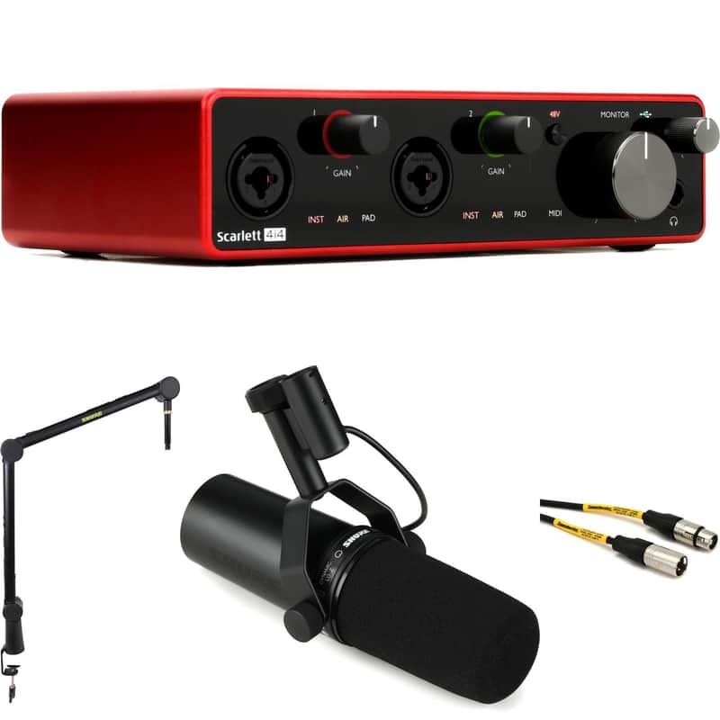 Focusrite Scarlett 4i4 3rd Gen USB Interface and Shure SM7dB Dynamic Vocal Microphone Bundle image 1