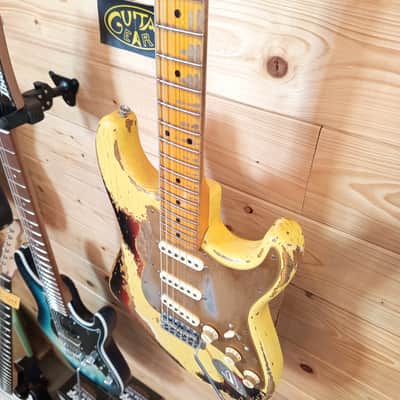 Buttarini Guitars S-50s Heavy Relic - Vintage White over 3T Sunburst image 16