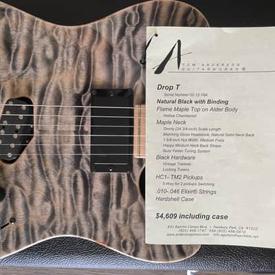 Tom Anderson 2016 Drop T Hollow Chambered Electric Guitar - STUNNING Figured Top Black and Grey image 8