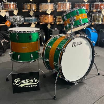 Rogers Cleveland Series 13/16/22" Drum Set Kit in Green Sparkle w/ Gold Sparkle Stripe image 1