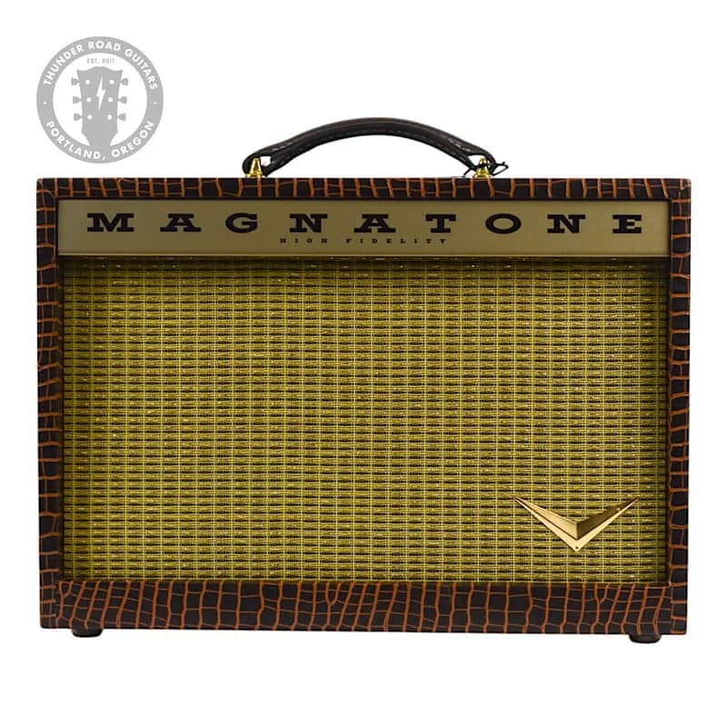 New Magnatone Starlite 1X8 Combo Amp w/TRG Exclusive Brown French Alligator Wrap & Gold Stripe Grillcloth #7759 image 1