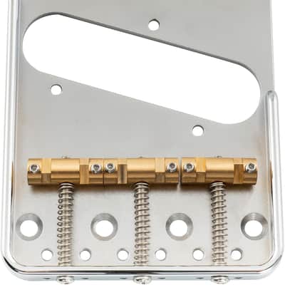 54mm(2-1/8 inch) Vintage Full Solid Aluminum Plate Guitar Telecaster Bridge with Compensated Brass 3-Saddle for Tele Style Electric Guitar Replacement, Chrome image 3