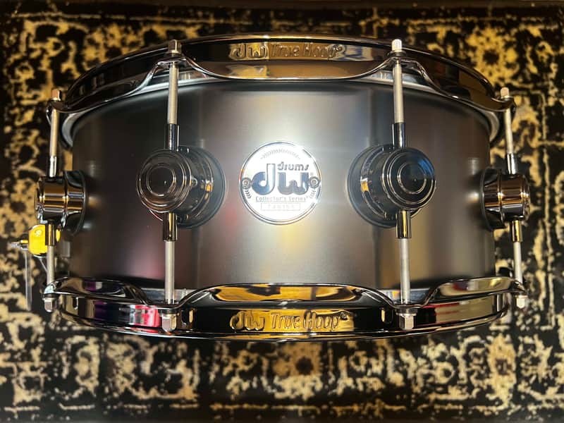 DW Collector's Series Satin Black Over Brass 5.5x14" Snare Drum - Satin Black with Black Nickel Hardware image 1