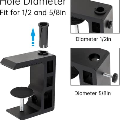 Heavy Duty Desk Clamp for 1/2” Base Microphone Boom Arm, Large Metal Table Mount Mic C Clamp Fits up to 3.3" Desktop Thickness image 3