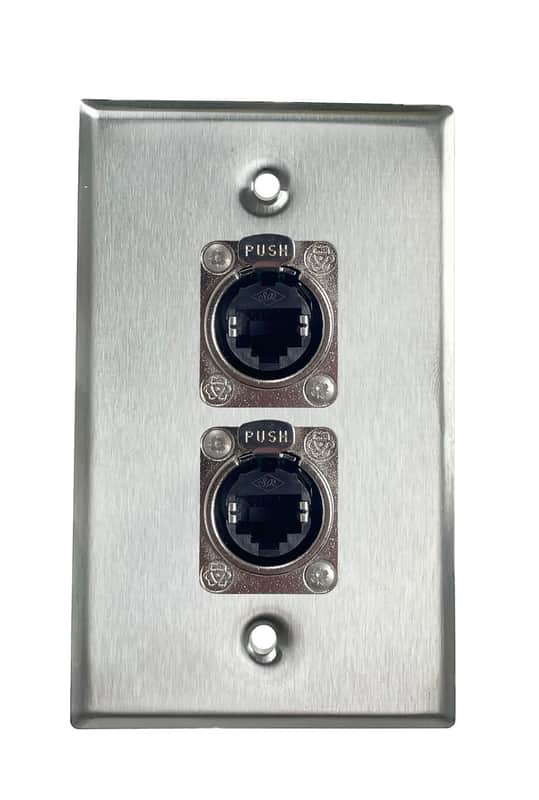 Stainless PROCRAFT SPL-2X-ST-VAR 1 Gang Stainless Pro Audio Installation Wall Plate Loaded, Made in the USA-RJ45 (CAT 5) Feed-Thru / RJ45 (CAT 5) Feed-Thru image 1