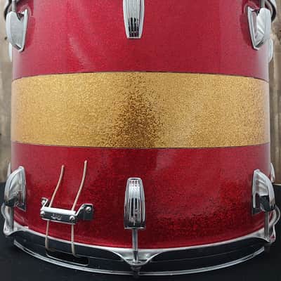 60's Ludwig 15"x12" Firehouse #4 Red/Gold Tri-Band Sparkle Marching Snare Drum image 6