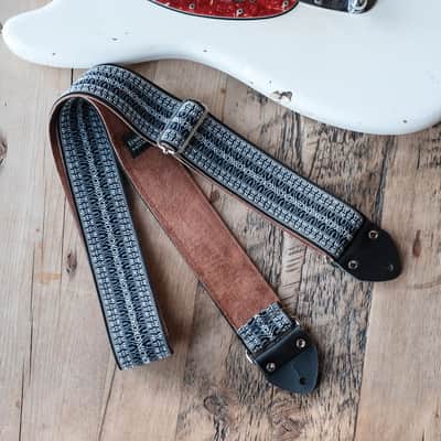 Vintage Blue 60s/70s Hippie Guitar Strap / Real Suede Backing / Handmade in the UK image 1