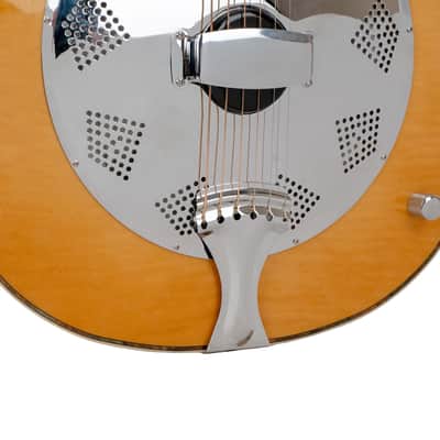 Gold Tone Mojo Flamed Solid Maple Top Mahogany Round Neck Resonator Guitar with Pickup and Case image 4