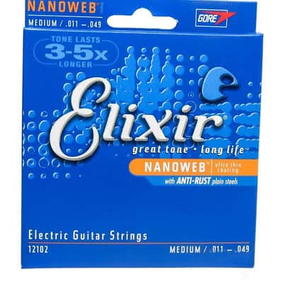 Elixir 12102 Nanoweb Nickel Plated Steel Electric Guitar Strings - Medium (11-49)