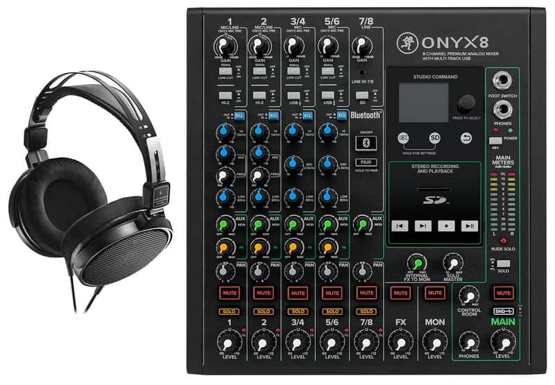 Mackie ONYX8 8-Channel Analog Mixer w/ Multi-Track USB+Audio Technica Headphones image 1