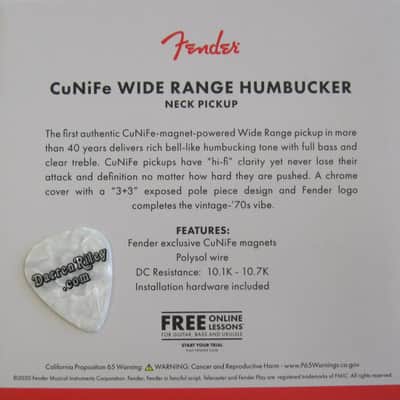 Fender CuNiFe Wide Range Humbucker Neck Pickup USA 0992297002 image 2