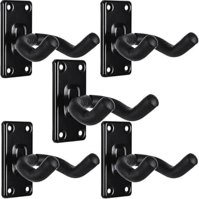 Guitar Wall Hanger Mount 5 Pack Guitar Hangers for Wall Black Guitar Hook Holder for Acoustic Electric Bass Guitar and More image 1