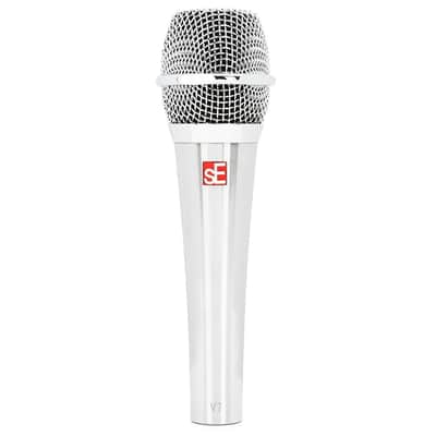 Liquid Audio sE Electronics V7 Supercardioid Dynamic Vocal Microphone in Chrome Finish Bundle w/Pig Hog PHM10 8mm Mic Cable Polishing Cloth image 4