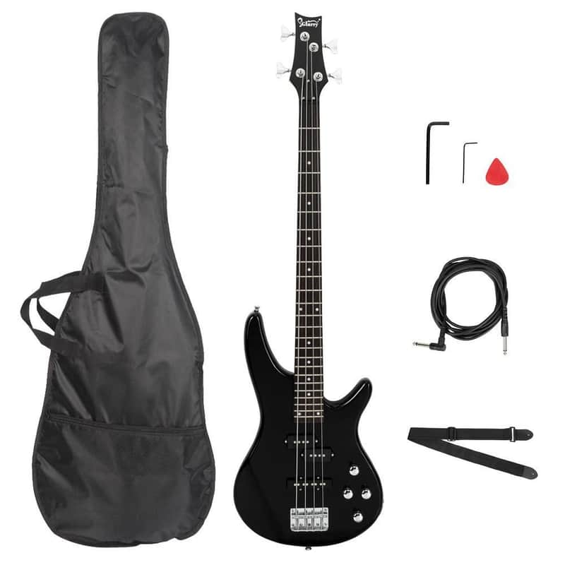 New Glarry Black GIB Right Handed 4 String Electric Bass Guitar w/ Gigbag Strap Tool image 1