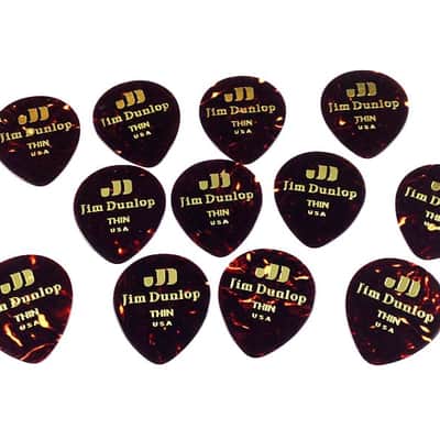 Dunlop Guitar Picks Teardrop Classic Celluloid Thin Shell 12 Pack image 1