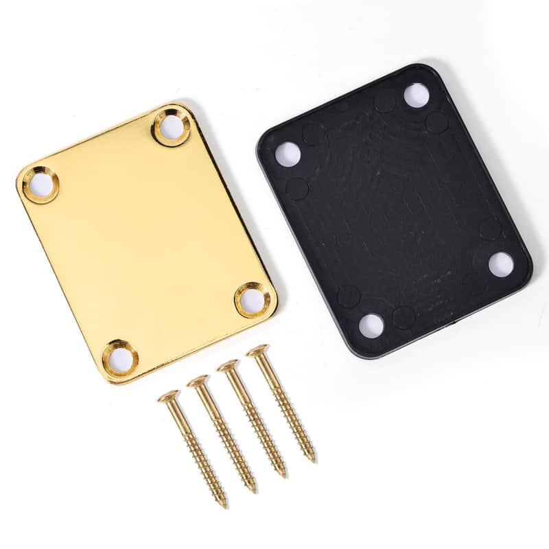 Guitar Neck Plate, 4 Holes NeckPlate Compatible for Electric Tele & Strat Guitar & Bass with Screws(Goldren) image 1
