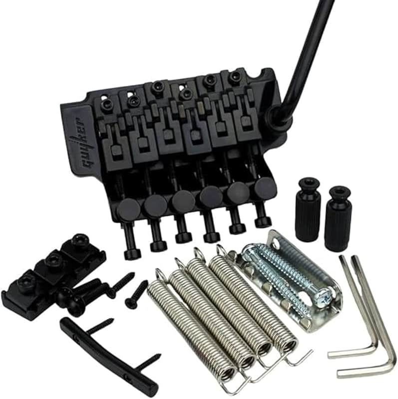 Double Rocking Tremolo Bridge, 6 String Electric Guitar Spring Stabilizer Device Vibrato System Tailpiece Saddle Complete Install Kit Replacement(GKS2000 Black, 43mm String Lock Length) image 1