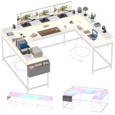 U-Shaped Music Studio Desk with LED Lights & Power Outlets - Ultimate Ergonomic Workspace image 7