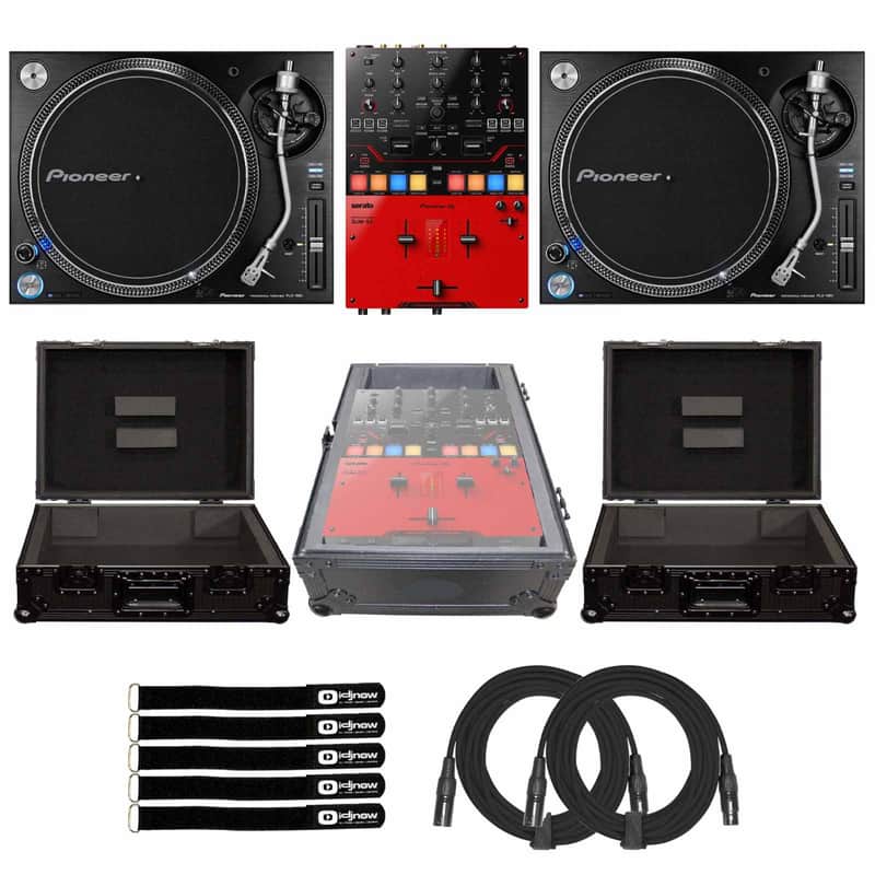 Pioneer PLX-1000 DJ Battle Turntables w DJM-S5 Scratch Mixer & Black Cases image 1