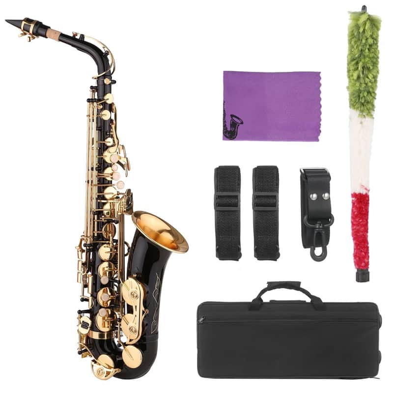 NEW Saxophone Black Paint E-Flat Sax for Beginner Brass Eb Alto Saxophone with Carrying Case image 1