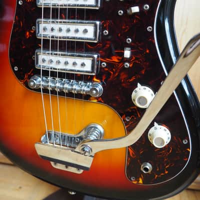 VIDEO! 1970s Japan Sakai (Teisco-ish) "Hertiecaster" guitar - pro Setup, player ready image 4