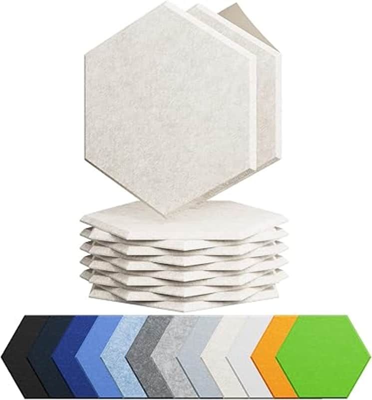 12 Pack Acoustic Panels Self Adhesive Sound Proof Foam, High Density Sound Acoustic Foam Panel, 12X10.23X0.4 Inch Hexagon Wall Panels in Home,Office,Reccording Room,Studio(Beige) image 1