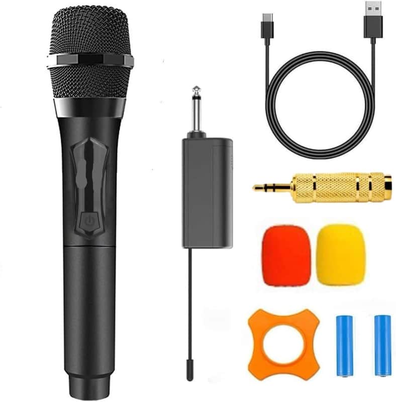 Wireless Microphone Only for Mic Input, UHF Rechargeable Handheld Multipurpose Mic,(Work 10hs) Microphones 150ft Range for Machine Amplifier Speaker Karaoke Church Speech Wedding Singing (Black) image 1