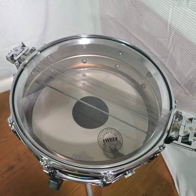 Ludwig No. 410 Super-Sensitive 5x14" 10-Lug Aluminum Snare Drum with Pointed Blue/Olive Badge 1969 - 1979 - Chrome-Plated image 3