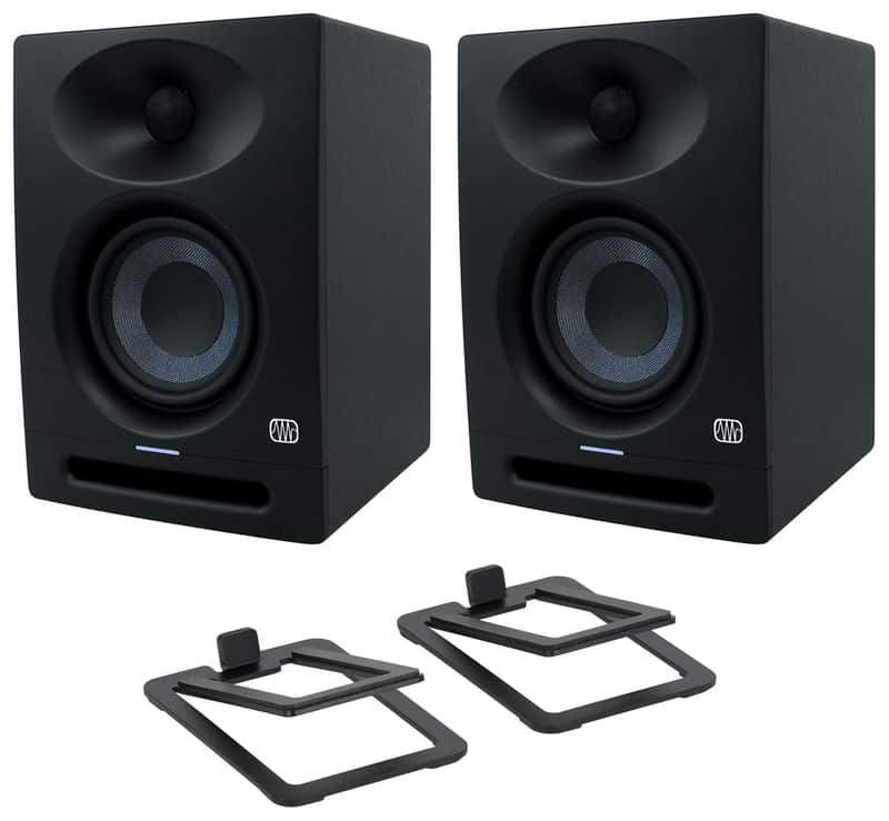 Pair Presonus Eris Studio 4 Powered 4.5" Studio Monitors+Low Profile Riser Stands image 1
