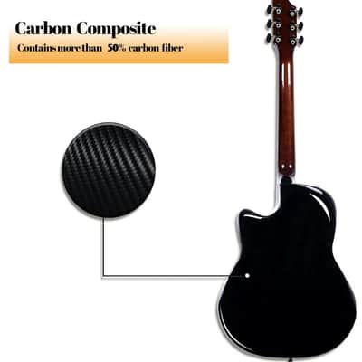 WINZZ AFO300C Solid Spruce Top With Carbon Fiber Back Acoustic Electric Guitar - Black image 8