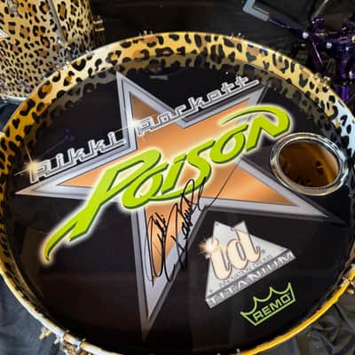 Rikkie Rockett's Poison, Innovation Drums 2000-2002 Tour Maple Kit, 7 Piece Set, Gladstone Style Snare Custom Cheetah Airbrush Finish. Signed! image 18