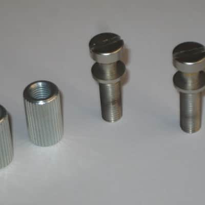 ONE pair of used (lightly relic'd) Gibson (API) Brushed Satin NICKEL finish STUDS (mounting pieces) and Silver finish ANCHORS (inserts) from 2014, for PTTP Brushed Satin NICKEL Finish Stop Bar Tailpiece (Stop Bar Tailpiece NOT included) image 5