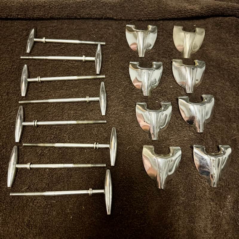Eight Gretsch Round Badge Era Bass Drum Tension Rods & Claws, Original Washers - 1960s image 1