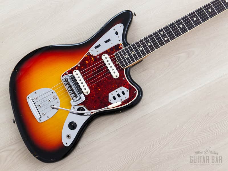 1966 Fender Jaguar Vintage Offset Guitar Sunburst w/ Big Neck, Case image 1