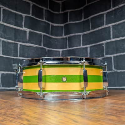 Ddrum D2 5"x14" Snare Drum – 8‑Lug – Remastered Natural/Green Metallic Strips – Punchy Student/Practice Snare with Custom Visual Flair image 5