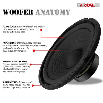 5 Core 6 Inch Subwoofer Pair 300W Car Audio Sub Woofer 4 Ohm Deep Bass Replacement Loud Speaker image 6