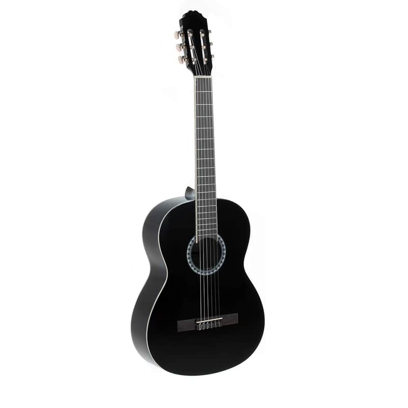 4/4, Classical Guitar (ideal for ages 12 and up, nickel silver frets, chrome-plated tuners, lime and pakka wood, scale length: 650 mm, nut width: 52 mm), Black