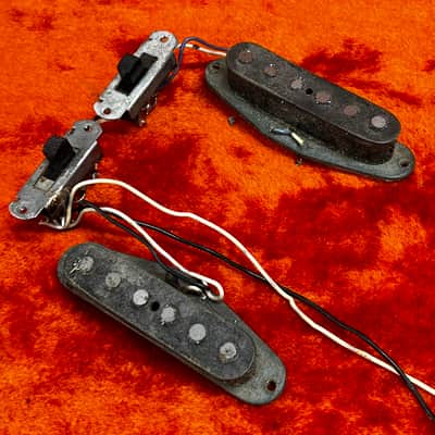 Original Fender Mustang Pickups 1972 1973 grey bottom with switches pickguard cover music master Duo sonic stratocaster image 1