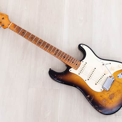 1957 Fender Stratocaster Vintage Guitar Sunburst w/ V Neck, Tweed Case image 13