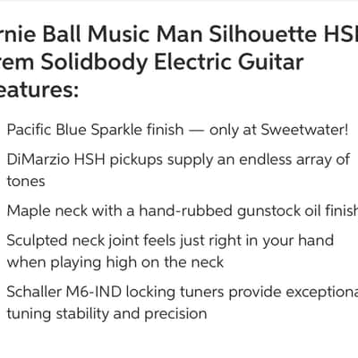 Ernie Ball Music Man SWX Silhouette HSH Trem Pacific Blue Sparkle image 11