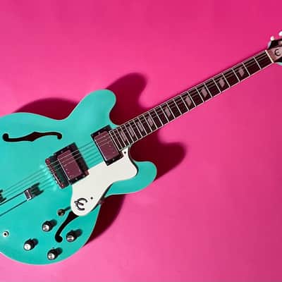 1998 Epiphone Riviera rare color Turquoise frequensator tailpiece image 15