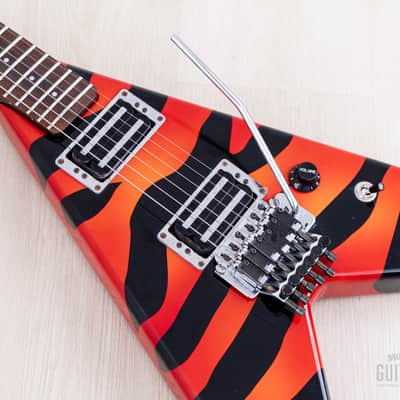 1980s Aria Pro II XX Deluxe Flying V Partscaster Orange With Black Zebra, Japan Matsumoku image 7