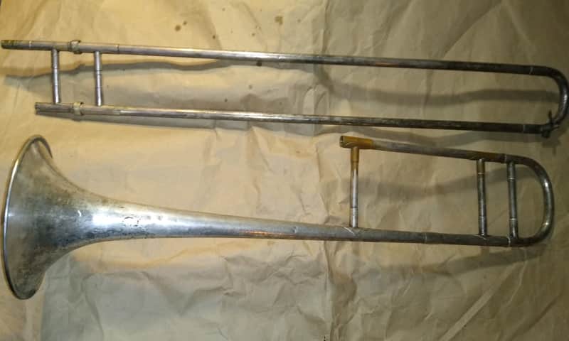 Antique AK Huttl Graslitz silver trombone. Bohemia, 1800s, Vintage good condition image 1