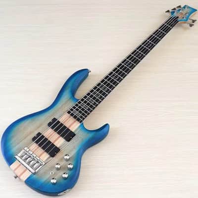 Custom 5 String Electric Bass in Blue, Ash Wood Body, Maple Neck Through image 3