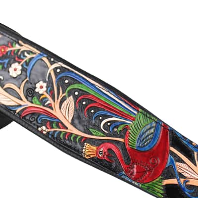 Walker & Williams KB-55-BLK Traditional Peacock Design On Black Carved Leather image 4