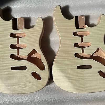 Mahogany Wood Stratocaster Strat Style Guitar Body with Tiger Maple Top image 5