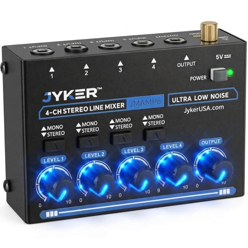4 Channel Stereo Line Compact Audio Mixer, Mono/Stereo Switch, Low Noise Mixer - JMAMP6 image 1